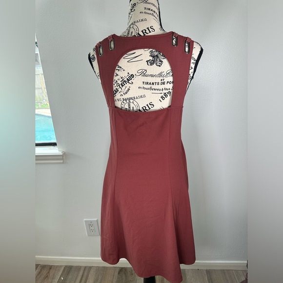 Free People Baby Love Trapeze Rust Mini Swing Dress Womens Medium Back Cut Out - Picture 6 of 10